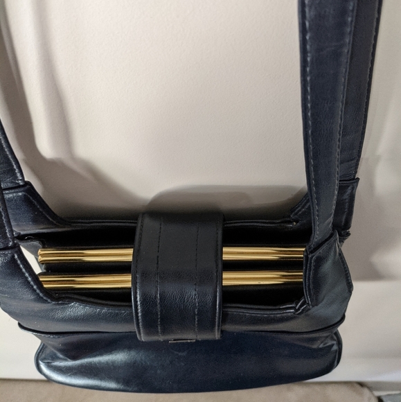 Vintage 90s Navy Faux Leather Bag - Picture 5 of 11